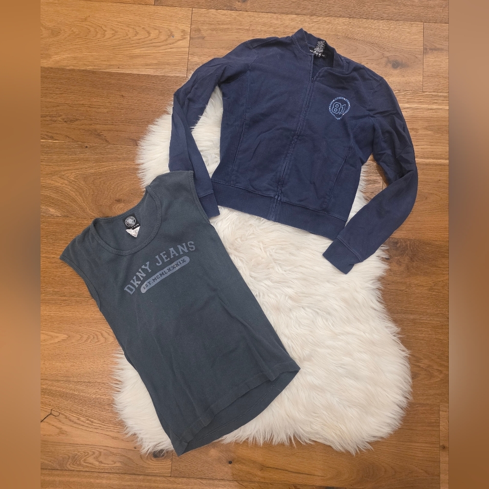 Vintage DKNY Jeans Sleeveless Logo Tank & Navy Zip Jacket Set